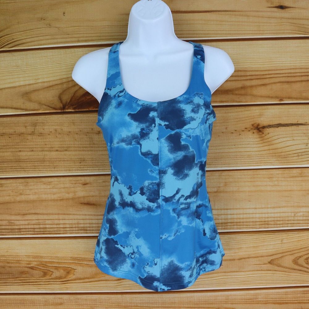 FILA Athletic Tank Top Racerback Womens XS Blue Marbled Polyester Built-In Bra